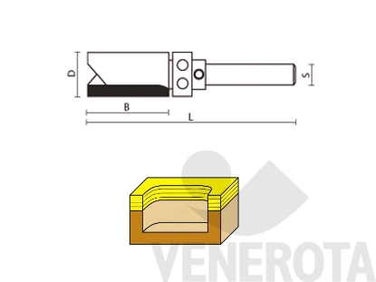 Immagine di Fresa HW diritta con cuscinetto superiore A160 gambo 6...