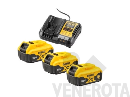 Immagine di Kit 3 batterie XR Li-ion 18V 5Ah + caricabatterie DeWA...